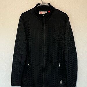Spyder Black Cable Stryke Fleece Lined Zip-Front Sweater